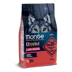 Monge BWILD Low Grain Adult Deer sausas maistas suaugusiems šunims su elniena, 12 kg