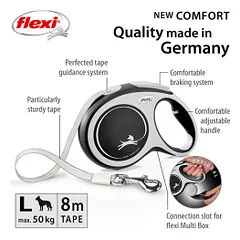 Flexi New Comfort Tape juostinis, juodas pavadėlis šunims, L, 8 m — 2 nuotrauka