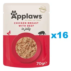 APPLAWS Cat Adult Pouch Chicken Breast with Beef in Jelly vištiena su jautiena drebučiuose 16x70 g