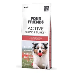 Four Friends Active Duck & Turkey begrūdis sausas ėdalas jautriems ir aktyviems šunims su antiena ir kalakutiena, 12 kg
