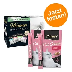 Miamor Mixpaket: 12 x 100 g Ragout Royale + 12 x 15 g Cat Snack Malt-Cream
