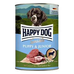 HAPPY DOG Sensible Puppy Junior ėriena ir ryžiai, 12 x 400 g, drėgnas pašaras šuniukams ir jauniems šunims