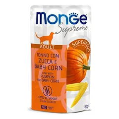 Monge Supreme Tuna With Pumpkin&Baby Corn Adult drėgnas maistas suaugusiems katėms su tunu, moliūgu ir kūdikių kukurūzais, 80 g