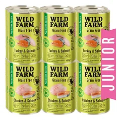 WILD FARM Premium Grain Free Turkey and Salmon / Chicken and Salmon Junior 12x400g- kačiukų ėdalas be grūdų