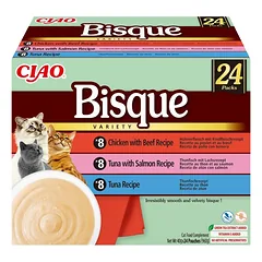 INABA Cat Ciao Bisque Variety 24x40g mišinys kreminės sriubos su tunu, jautiena ir vištiena katėms