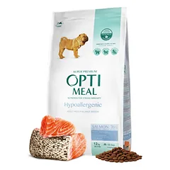 Optimeal Medium Breed Hypoallergenic Salmon sausas maistas vidutinių veislių šunims su lašiša, 12kg