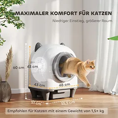 Automatinis kačių tualetas su „Tuya“ programėle, 80 l, baltos ir pilkos spalvos, 55,5 × 51 × 60 cm — 3 nuotrauka