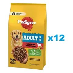 PEDIGREE Adult 12x500 g su jautiena ir daržovėmis sausas visavertis ėdalas suaugusiems dideliems ir vidutiniams šunims