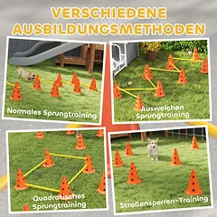 Agility rinkinys šunims, 6 barjerai su 12 kūgių ir nešiojimo krepšiu, reguliuojamo aukščio, oranžinis ir geltonas — 5 nuotrauka