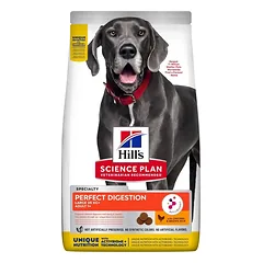 HILL'S Science Plan Canine Adult Large Perfect Digestion Chicken and Brown Rice 14kg maistas sveikam virškinimui dideliems šunims + 3 konservai DOVANŲ