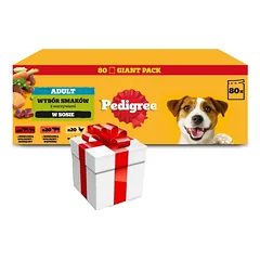 PEDIGREE® Adult drėgnas ėdalas suaugusiems šunims, įvairių skonių padaže, 80 x 100 g + Staigmena ŠUNIUI