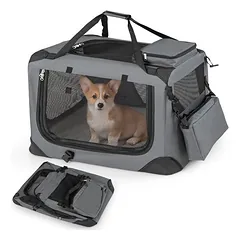 GIANTEX transportavimo dėžė šunims ir katėms 61x43x43 cm, Oxford, 3 durys, kilimėlis, Juoda — 2 nuotrauka