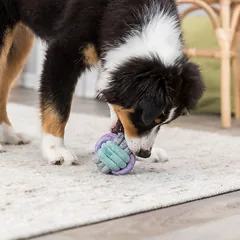 Trixie Junior žaislas šunims virvinis kamuolys, pilkas su mėtine ir violetine spalva