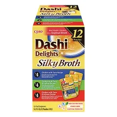 Ciao Dashi Delights šilkinis vištienos sultinys su tunu ir šukutėmis, lašiša, 12 vnt.