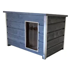 SunnyDogs Holz-Hundehütte Flachdach Grau