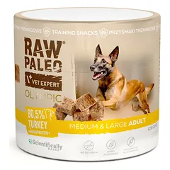 RAW PALEO Olympic Turkey Medium Large 90g kalakutas, hipoalerginis monoproteininis treniravimo skanėstas šunims