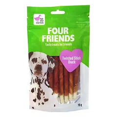 Four Friends Dog Treats Twisted Stick Duck antienos mėsos lazdelės skanėstas šunims, 12,5 cm, 70 g