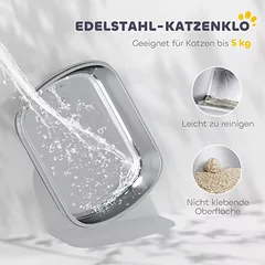 Uždaras nerūdijančio plieno kačių tualetas su samteliu ir kvapų neutralizavimo maišeliu, baltas — 4 nuotrauka