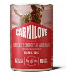 CARNILOVE Paté Turkey & Reindeer & Wild Boar konservuotas pašaras šunims 400 g
