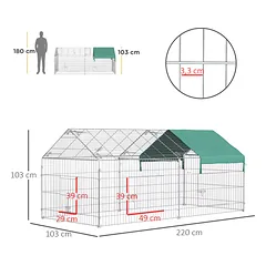 Lauko aptvaras smulkiems gyvūnams su stogeliu ir 4 smaigais, 220 x 103 x 103 cm, juodas su žaliu — 3 nuotrauka