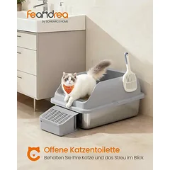 Atviras kačių tualetas Feandrea, aukšti šonai, Pilka, 62 × 42 × 30 cm — 2 nuotrauka