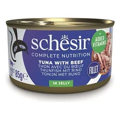 SCHESIR tunas su jautiena želatinoje katėms, 12 vnt. po 85 g