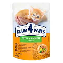 CLUB 4 PAWS Premium konservuotas pašaras su vištiena padaže kačiukams, 80 g