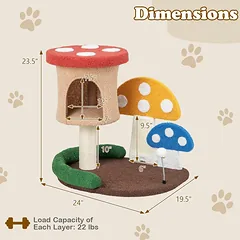 Kačių draskymo stulpas, su nameliu ir platforma, 60,96 × 49,53 × 59,69 cm — 5 nuotrauka