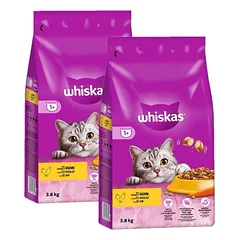 WHISKAS Adult 2x3,8 kg - sausas ėdalas suaugusioms katėms su gardžia vištiena