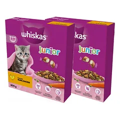 WHISKAS Junior 2x800 g - sausas ėdalas kačiukams su gardžia vištiena