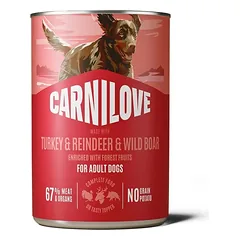 CARNILOVE Paté Turkey & Reindeer & Wild Boar konservuotas pašaras šunims 400 g parduotuvėje petbaze.lt