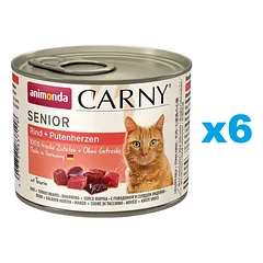 ANIMONDA Carny Senior jautienos ir kalakutienos širdelės 6x200 g