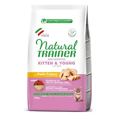 NATURAL TRAINER Cat Kitten Chicken kačiukams su vištiena 1.5kg (6) NEW