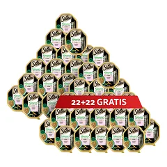 SHEBA Nature’s Collection dėžutės 44 x 85 g, visavertis šlapias pašaras suaugusioms katėms – gabalėliai su lašiša, pagardinti žirneliais padaže, 22+22 GRATIS.
