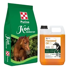 Purina Recreational Horse 20 kg + Lab-v Linų sėmenų aliejus – 100 % šalto spaudimo linų sėmenų aliejus arkliams 5000 ml