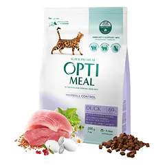 Optimeal™ Visavertis sausas maistas suaugusioms katėms su plaukų išvalymo efektu – antis 200g. – 10kg.