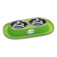Georplast Soft Touch Double Bowl dvigubas metalinis dubenėlis šunims ir katėms su guminiu padėklu, įvairių spalvų, 31x20x3,5 cm