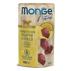 MONGE Natural konservuotas pašaras su tunu, vištų kepenėlėmis kačiukams, 80 g