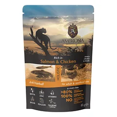 AMBROSIA Cat Adult Sterilized Salmon & Chicken 85g konservai katėms su lašiša ir vištiena nuotrauka