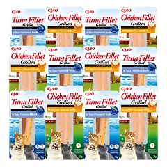 INABA Tunų filė katėms – Tunas tunų sultinyje 6x15g+ Vištienos filė katėms – Vištiena vištienos sultinyje 6x25g