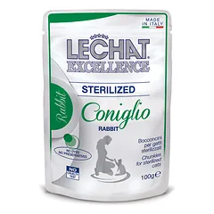 LeChat Excellence Sterilized Chunkies pakelis su triušiena, drėgnas maistas katėms 100 g parduotuvėje ramiosblusos.lt