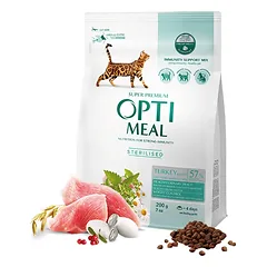 Optimeal™ Visavertis sausas maistas sterilizuotoms katėms ir kastruotiems katinams – kalakutas ir avižos 200g. – 10kg.