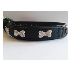 Hunter Leather collar Crystal Bone 55 black
