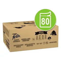 Didelė pakuotė Felix "Tasty Shreds" Pouches 80 x 80 g, drėgnas maistas katėms