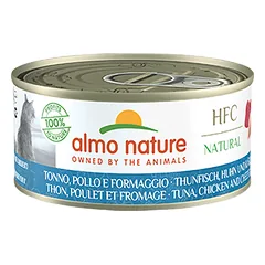 Almo Nature HFC Natural konservai katėms su tunu, vištiena ir sūriu, 150 g