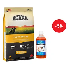 ACANA HERITAGE Puppy Junior 11,4kg + LAB V Lašišų aliejus šunims ir katėms 500ml