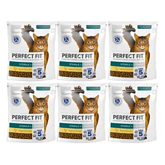 PERFECT FIT Sterile 1+ 6x750 g sausas visavertis pašaras suaugusioms katėms, kuriame gausu vištienos