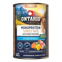 Ontario Adult Monoprotein Turkey Paté With Sweet Potatoes konservai suaugusiems šunims su kalakutiena ir saldžiosiomis bulvėmis, 400 g