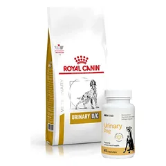 ROYAL CANIN Urinary U/C Low Purine UUC18 14kg + LAB-V Urinary Dog - Pagalba šunims sergant šlapimo takų infekcija 45 kapsulės
