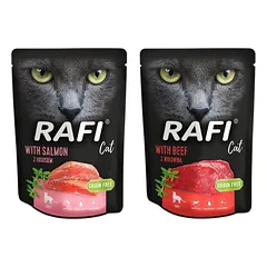 DOLINA NOTECI Rafi Cat šlapias ėdalas su lašiša10x300g + su jautiena katėms 10x300g